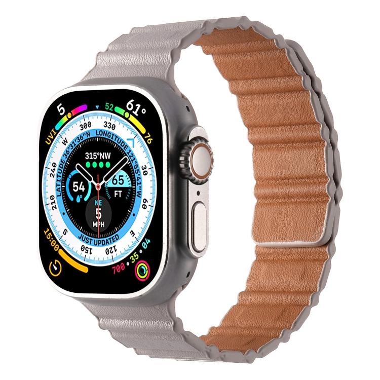 For Apple Watch 46mm / 49mm / 45mm / 44mm Magnetic PU Leather Watch Band(Starlight) by bashfashion