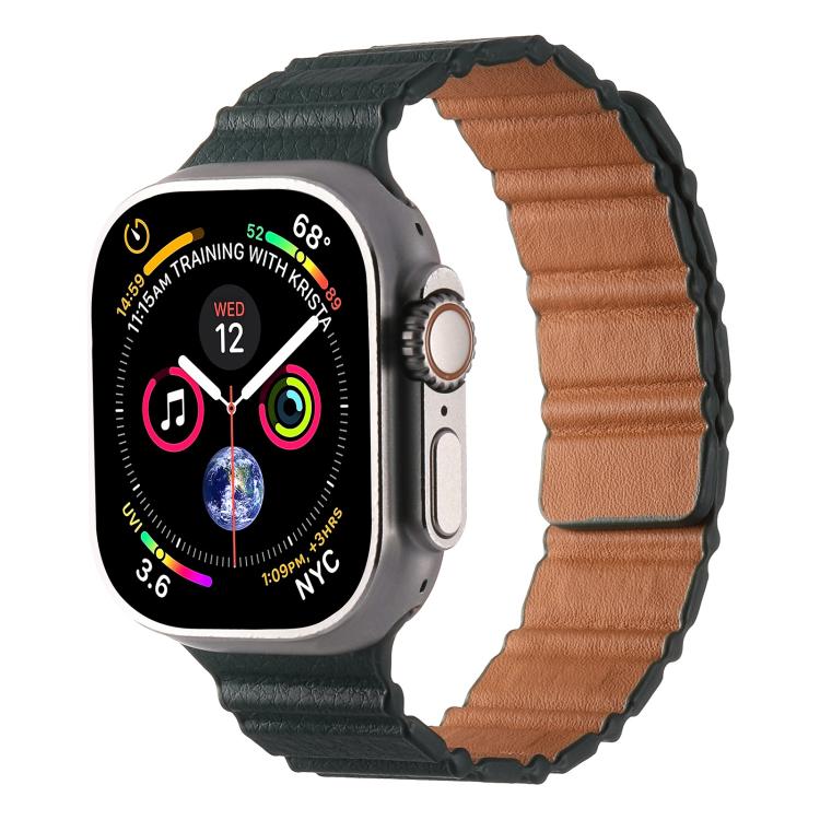 For Apple Watch 46mm / 49mm / 45mm / 44mm Magnetic PU Leather Watch Band(Cedar Green) by bashfashion