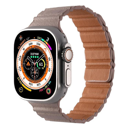 For Apple Watch 42mm / 41mm / 40mm / 38mm Magnetic PU Leather Watch Band(Khaki) by bashfashion