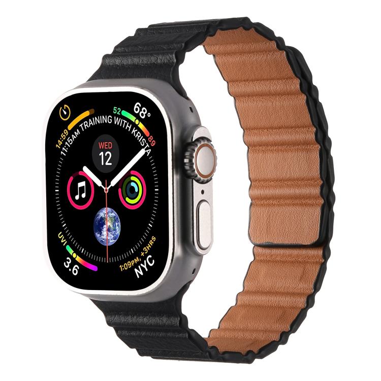 For Apple Watch 42mm / 41mm / 40mm / 38mm Magnetic PU Leather Watch Band(Black) by bashfashion