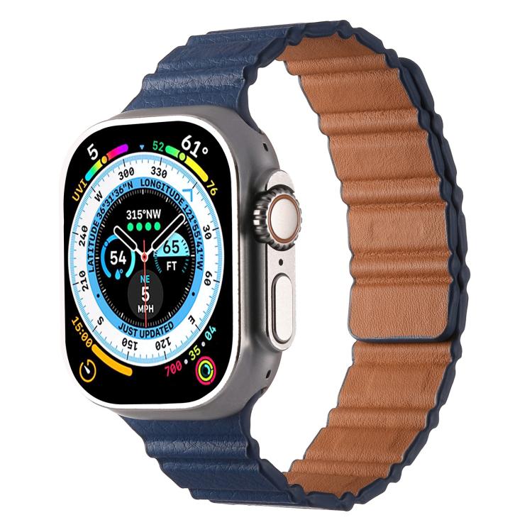 For Apple Watch 42mm / 41mm / 40mm / 38mm Magnetic PU Leather Watch Band(Midnight Blue) by bashfashion