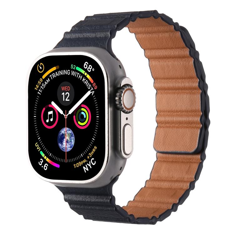 For Apple Watch 42mm / 41mm / 40mm / 38mm Magnetic PU Leather Watch Band(Dark Blue) by bashfashion