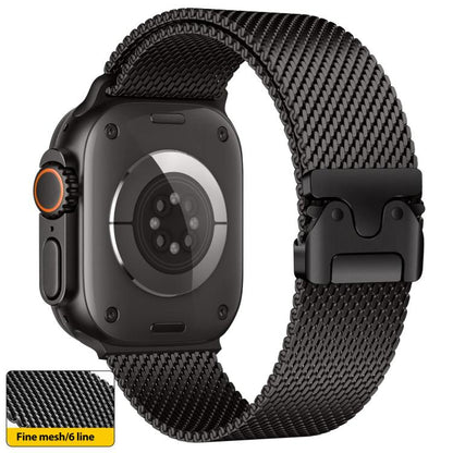 For Apple Watch 46mm / 49mm / 45mm / 44mm xDfind Umbrella Buckle Fine Mesh Milanese Stainless Steel Watch Band(Black) by xDfind