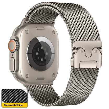 For Apple Watch 46mm / 49mm / 45mm / 44mm xDfind Umbrella Buckle Fine Mesh Milanese Stainless Steel Watch Band(Titanium Color) by xDfind