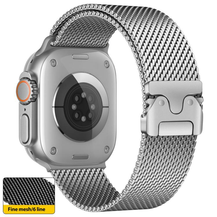 For Apple Watch 46mm / 49mm / 45mm / 44mm xDfind Umbrella Buckle Fine Mesh Milanese Stainless Steel Watch Band(Silver) by xDfind