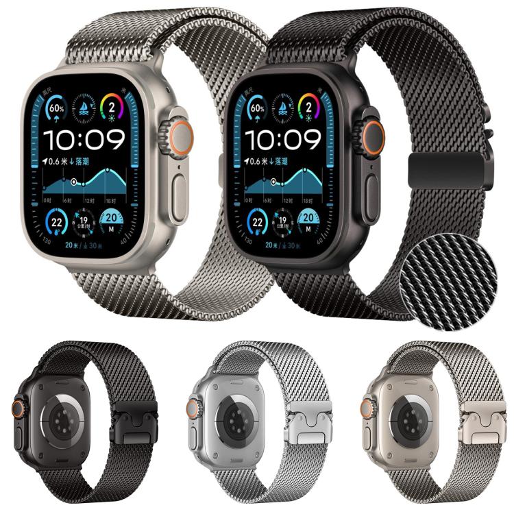 For Apple Watch 46mm / 49mm / 45mm / 44mm xDfind Umbrella Buckle Fine Mesh Milanese Stainless Steel Watch Band(Black) by xDfind