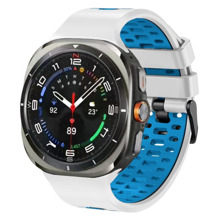 For Samsung Galaxy Watch Ultra 47mm / Ultra 2025 Two Color Silicone Breathable Watch Band(White Blue) by bashfashion