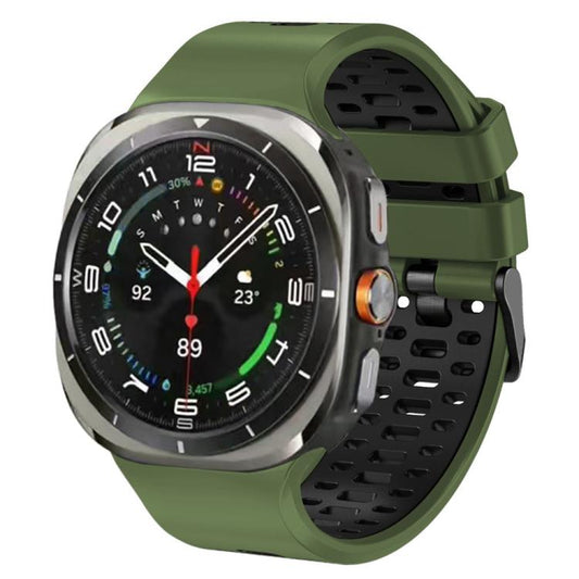 For Samsung Galaxy Watch Ultra 47mm / Ultra 2025 Two Color Silicone Breathable Watch Band(Army Green Black) by bashfashion