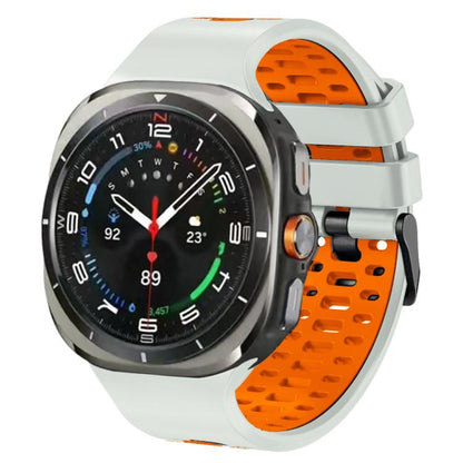 For Samsung Galaxy Watch Ultra 47mm / Ultra 2025 Two Color Silicone Breathable Watch Band(Fog Gray Orange) by bashfashion