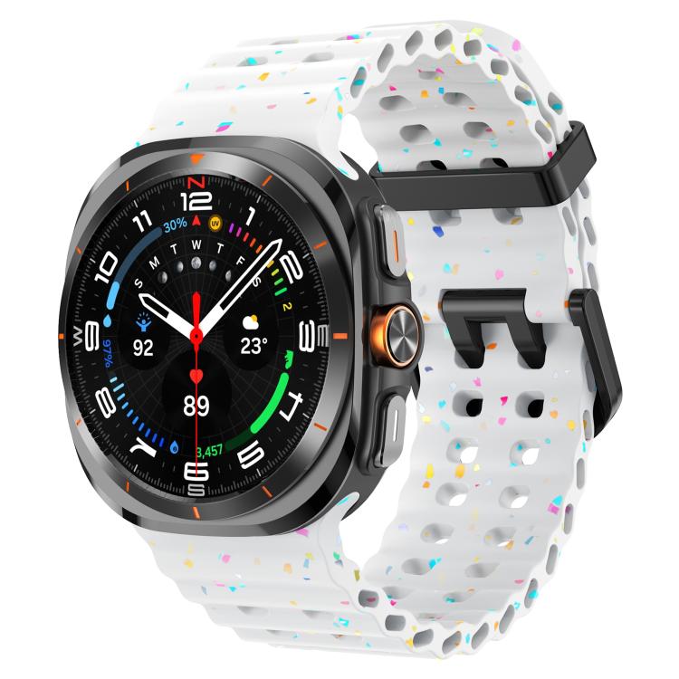 For Samsung Galaxy Watch Ultra 47mm / Ultra 2025 Dual Buckle Colorful Dots Silicone Watch Band(White) by bashfashion