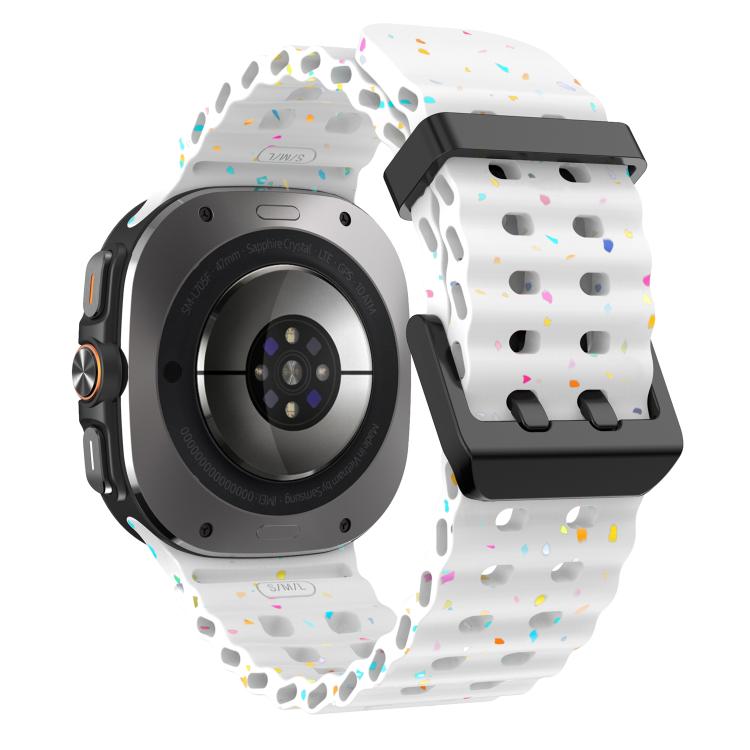 For Samsung Galaxy Watch Ultra 47mm / Ultra 2025 Dual Buckle Colorful Dots Silicone Watch Band(White) by bashfashion