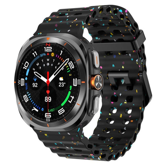 For Samsung Galaxy Watch Ultra 47mm / Ultra 2025 Dual Buckle Colorful Dots Silicone Watch Band(Black) by bashfashion
