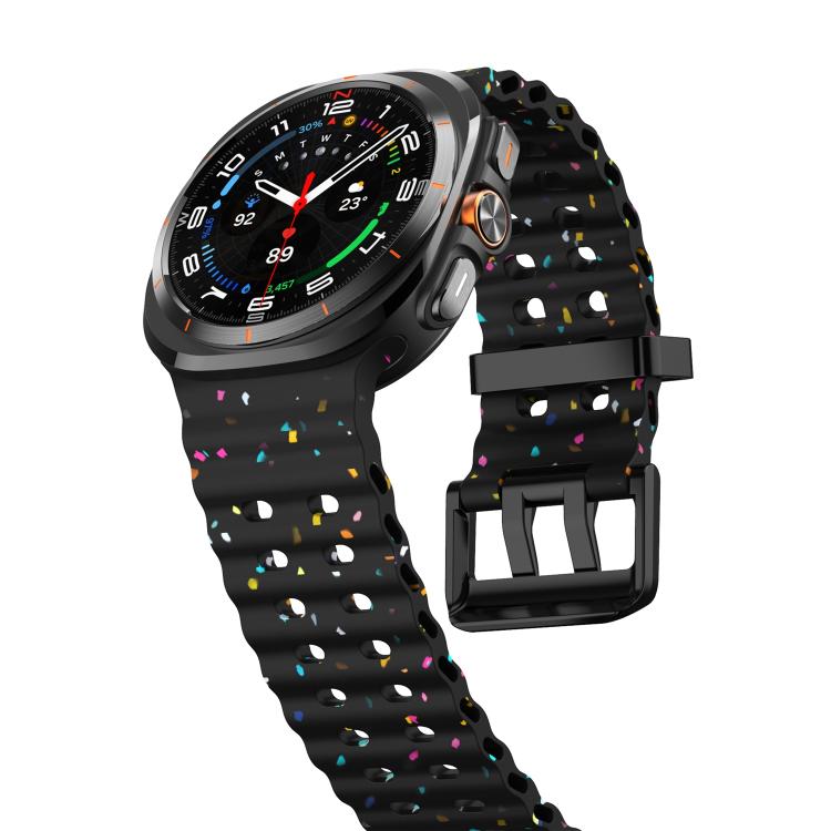For Samsung Galaxy Watch Ultra 47mm / Ultra 2025 Dual Buckle Colorful Dots Silicone Watch Band(Black) by bashfashion
