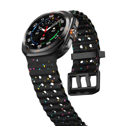 For Samsung Galaxy Watch Ultra 47mm / Ultra 2025 Dual Buckle Colorful Dots Silicone Watch Band(Black) by bashfashion