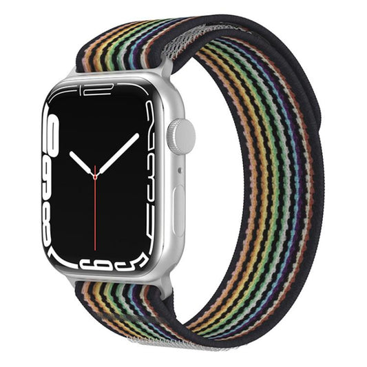 For Apple Watch 46mm / 49mm / 45mm / 44mm xDfind Dual-Section Loop Nylon Watch Band(Black Rainbow) by xDfind