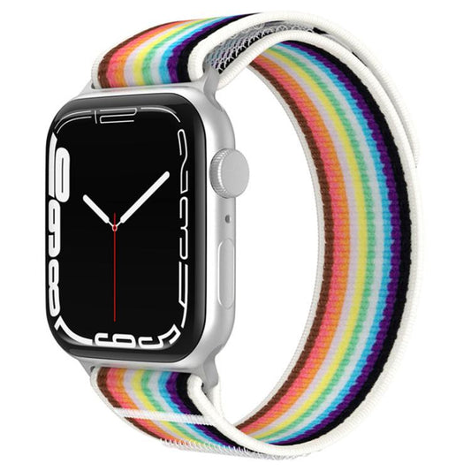 For Apple Watch 46mm / 49mm / 45mm / 44mm xDfind Dual-Section Loop Nylon Watch Band(White Rainbow) by xDfind
