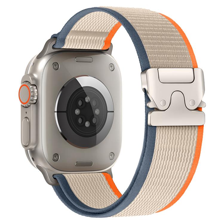 For Apple Watch 46mm / 49mm / 45mm / 44mm xDfind Titanium Buckle Snap Button Loop Nylon Watch Band(Orange Beige) by xDfind