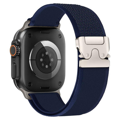 For Apple Watch 46mm / 49mm / 45mm / 44mm xDfind Titanium Buckle Snap Button Loop Nylon Watch Band(Navy Blue) by xDfind