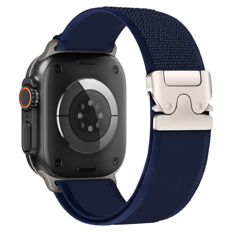 For Apple Watch 42mm / 41mm / 40mm / 38mm xDfind Titanium Buckle Snap Button Loop Nylon Watch Band(Navy Blue) by xDfind