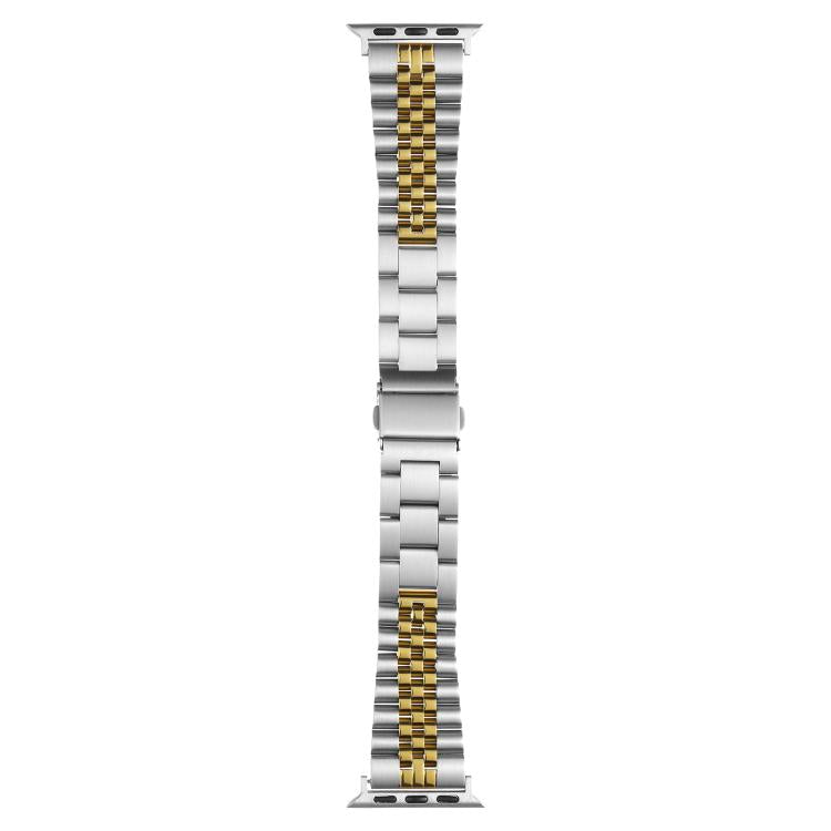 For Apple Watch 46mm / 49mm / 45mm / 44mm Quick Release Five-bead Metal Watch Band(Silver Gold) by bashfashion