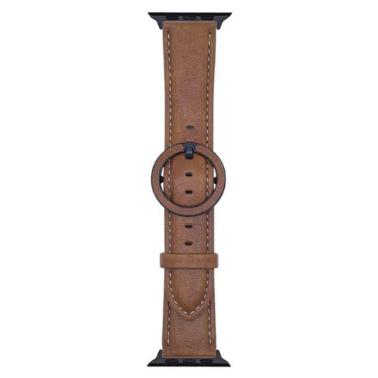 For Apple Watch 46mm / 49mm / 45mm / 44mm xDfind Round Buckle Leather Watch Band(Yellow Brown) by xDfind