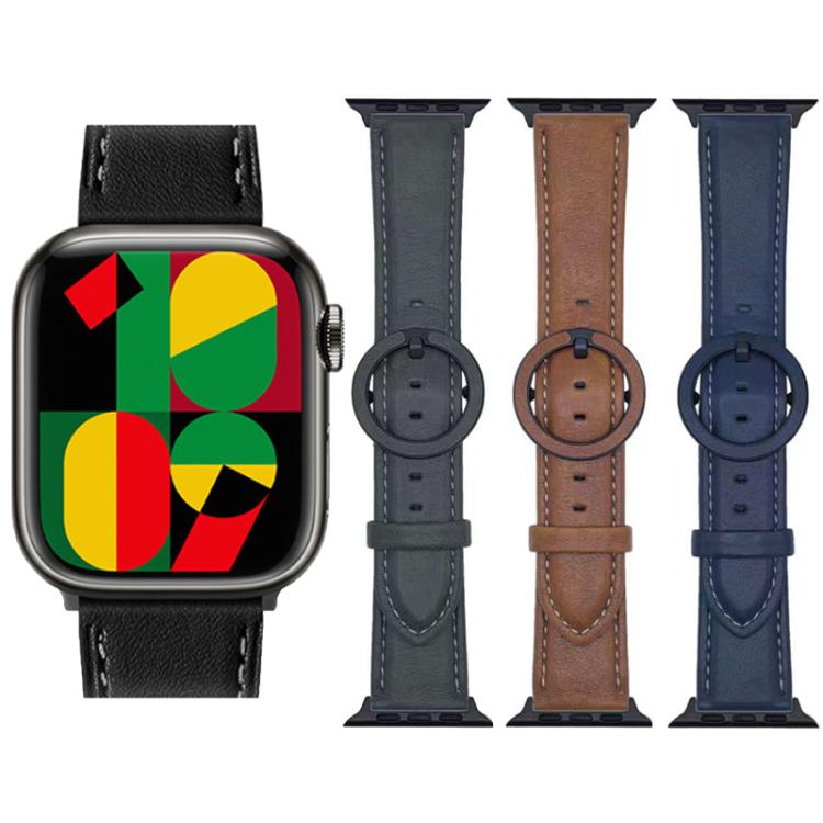 For Apple Watch 46mm / 49mm / 45mm / 44mm xDfind Round Buckle Leather Watch Band(Yellow Brown) by xDfind