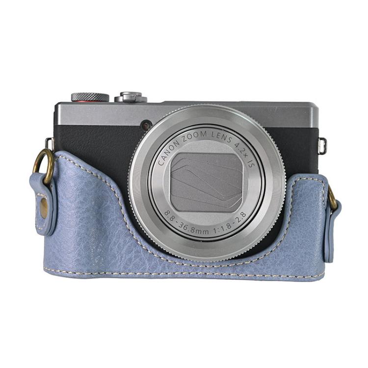 For Canon G7 X Mark III / G7X3 Retro Litchi Texture Leather Full Body Camera Case Bag with Strap(Blue) by bashfashion