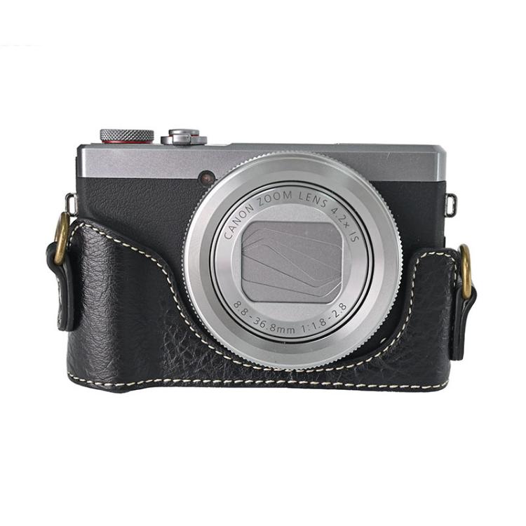 For Canon G7 X Mark III / G7X3 Retro Litchi Texture Leather Full Body Camera Case Bag with Strap(Black) by bashfashion