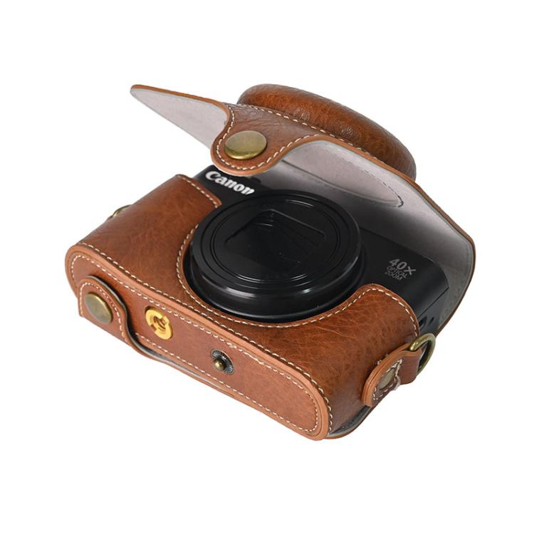 For Canon PowerShot SX740 HS Retro Litchi Texture Leather Full Body Camera Case Bag with Strap(Coffee) by bashfashion