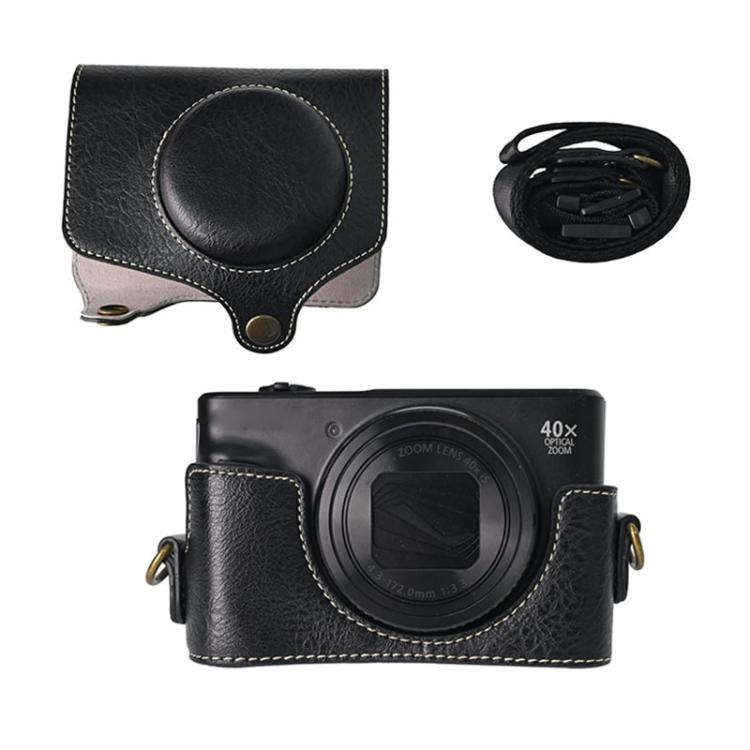 For Canon PowerShot SX740 HS Retro Litchi Texture Leather Full Body Camera Case Bag with Strap(Black) by bashfashion
