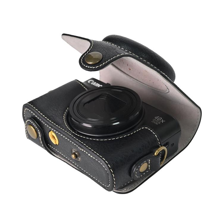 For Canon PowerShot SX740 HS Retro Litchi Texture Leather Full Body Camera Case Bag with Strap(Black) by bashfashion