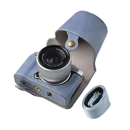 For FUJIFILM X-M5 Retro Litchi Texture Leather Full Body Camera Case Bag with Strap(Blue) by bashfashion