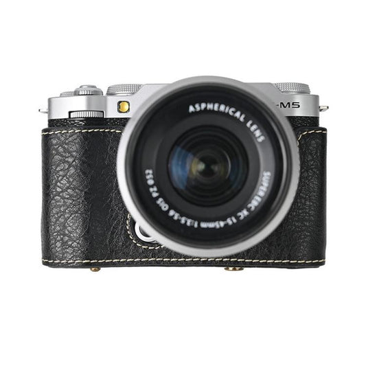 For FUJIFILM X-M5 Retro Litchi Texture Leather Full Body Camera Case Bag with Strap(Black) by bashfashion