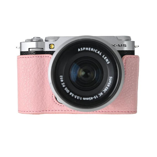 For FUJIFILM X-M5 Retro Litchi Texture Leather Full Body Camera Case Bag with Strap(Pink) by bashfashion