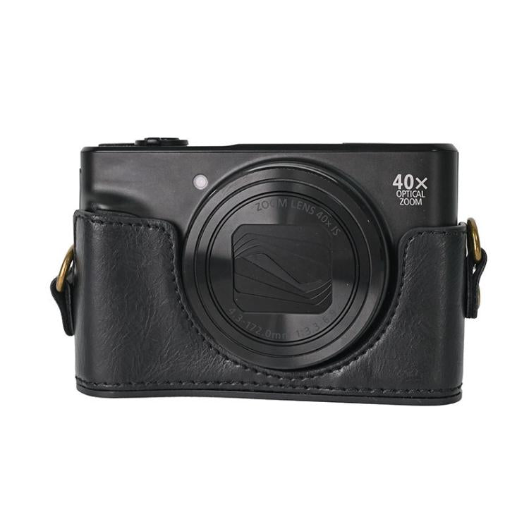 For Canon PowerShot SX740 HS Retro Pull Up Leather Full Body Camera Case Bag with Strap(Black) by bashfashion