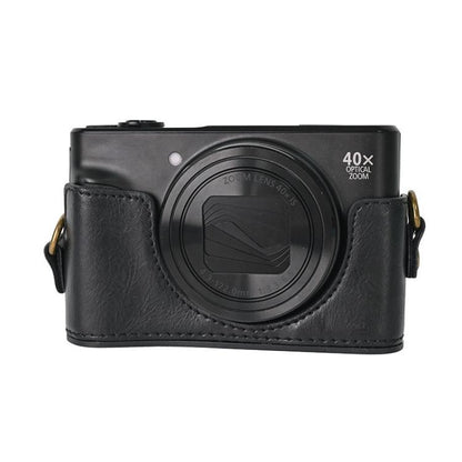 For Canon PowerShot SX740 HS Retro Pull Up Leather Full Body Camera Case Bag with Strap(Black) by bashfashion