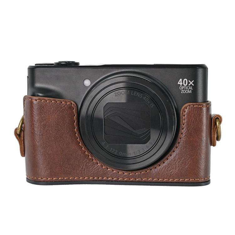 For Canon PowerShot SX740 HS Retro Pull Up Leather Full Body Camera Case Bag with Strap(Coffee) by bashfashion