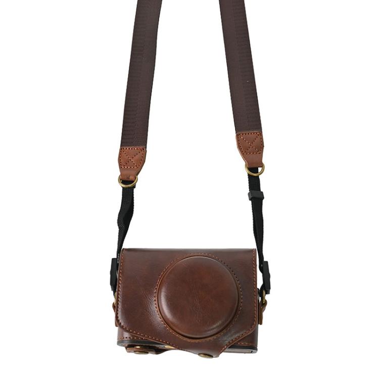 For Canon PowerShot SX740 HS Retro Pull Up Leather Full Body Camera Case Bag with Strap(Coffee) by bashfashion