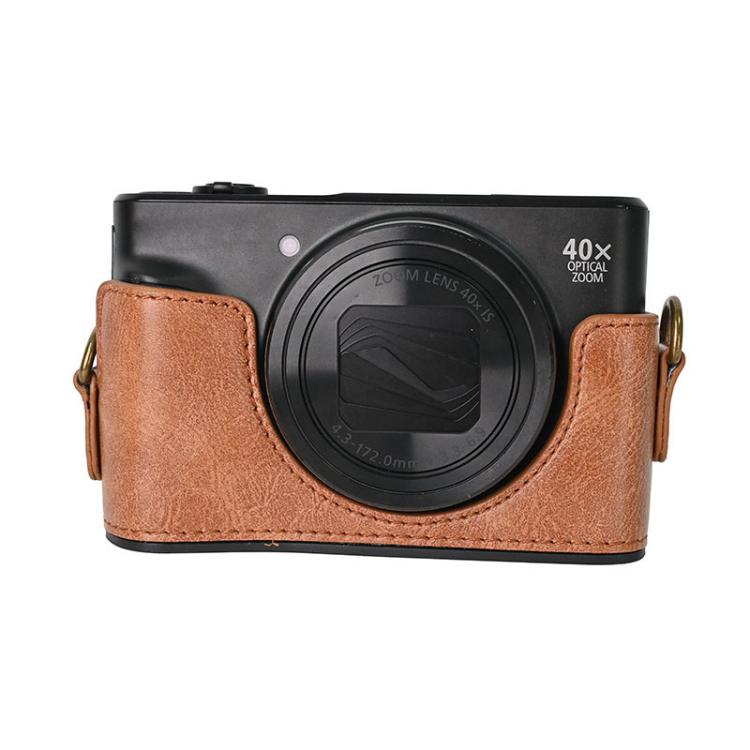 For Canon PowerShot SX740 HS Retro Pull Up Leather Full Body Camera Case Bag with Strap(Brown) by bashfashion