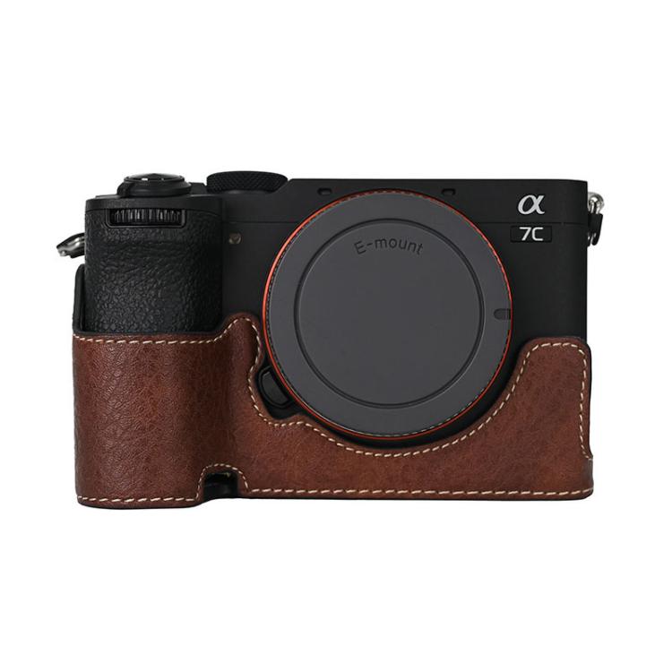 For Sony ILCE-7CM2 / Alpha 7C II Litchi Texture PU Leather Camera Half Case Base(Coffee) by bashfashion