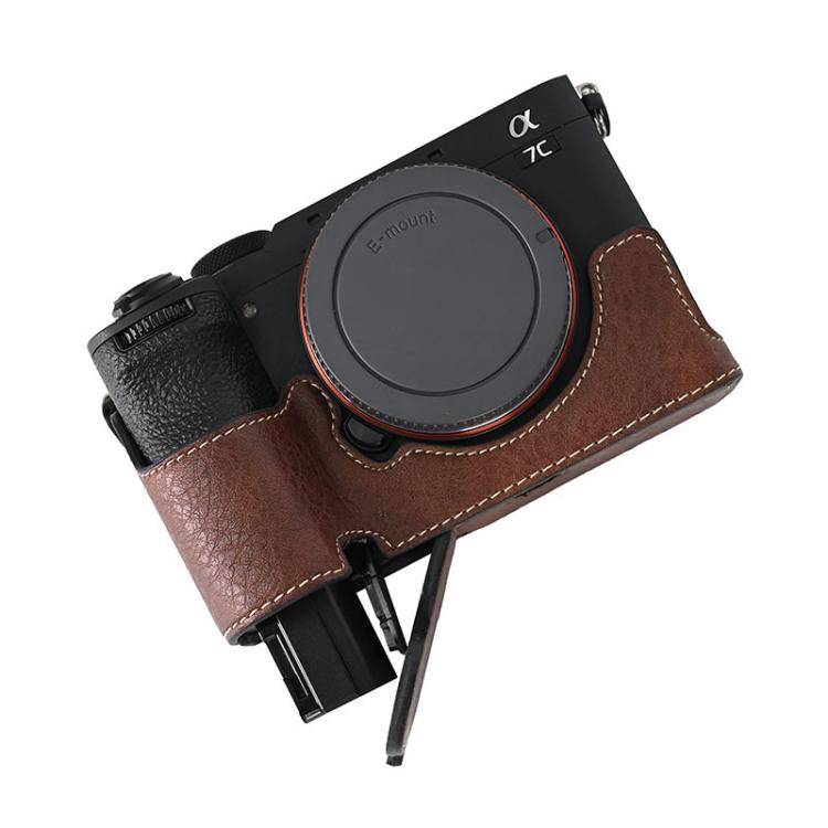 For Sony ILCE-7CM2 / Alpha 7C II Litchi Texture PU Leather Camera Half Case Base(Coffee) by bashfashion