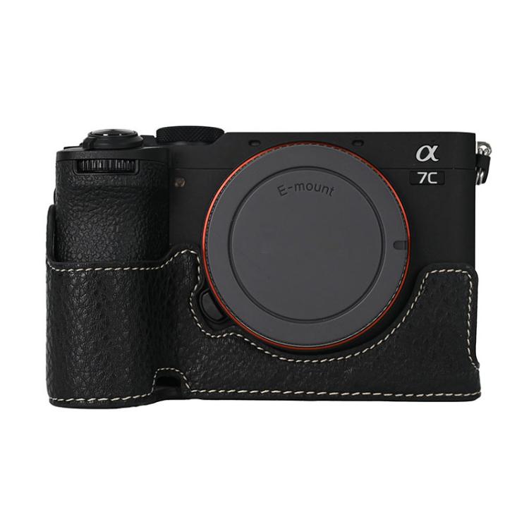 For Sony ILCE-7CM2 / Alpha 7C II Litchi Texture PU Leather Camera Half Case Base(Black) by bashfashion