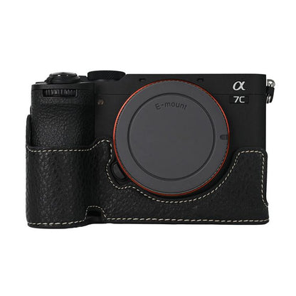 For Sony ILCE-7CM2 / Alpha 7C II Litchi Texture PU Leather Camera Half Case Base(Black) by bashfashion