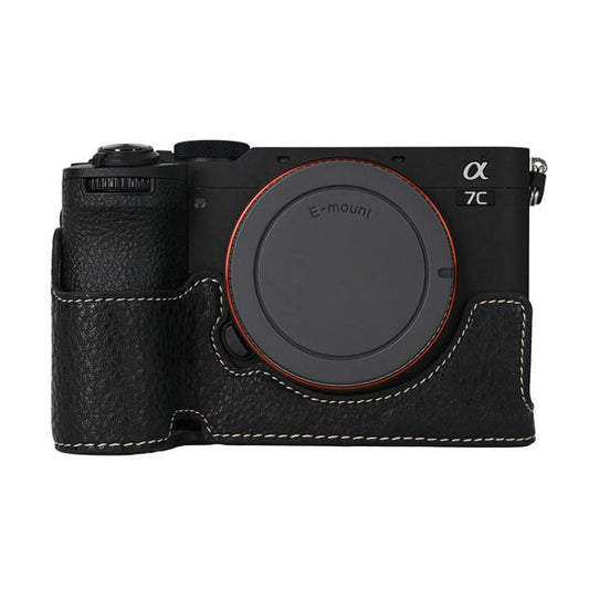 For Sony ILCE-7CM2 / Alpha 7C II Litchi Texture PU Leather Camera Half Case Base(Black) by bashfashion