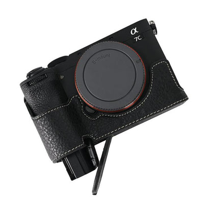 For Sony ILCE-7CM2 / Alpha 7C II Litchi Texture PU Leather Camera Half Case Base(Black) by bashfashion