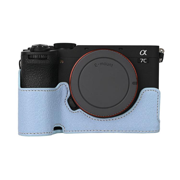 For Sony ILCE-7CM2 / Alpha 7C II Litchi Texture PU Leather Camera Half Case Base(Blue) by bashfashion