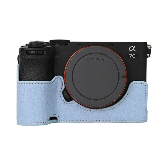 For Sony ILCE-7CM2 / Alpha 7C II Litchi Texture PU Leather Camera Half Case Base(Blue) by bashfashion
