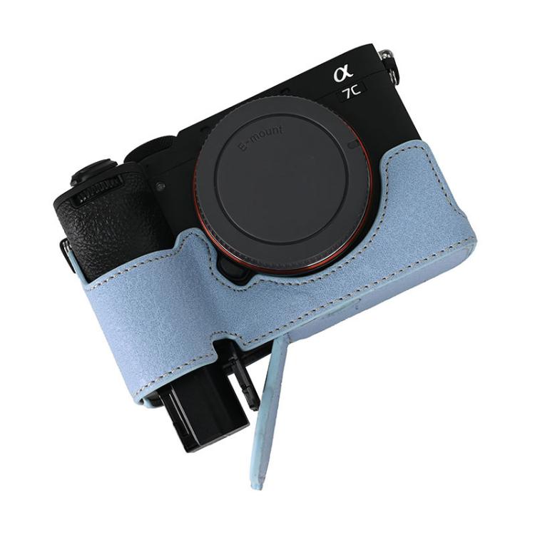 For Sony ILCE-7CM2 / Alpha 7C II Litchi Texture PU Leather Camera Half Case Base(Blue) by bashfashion