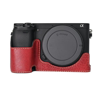 For Sony ILCE-6400 / A6300 / A6200 Litchi Texture PU Leather Camera Half Case Base(Wine Red) by bashfashion