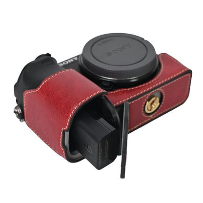 For Sony ILCE-6400 / A6300 / A6200 Litchi Texture PU Leather Camera Half Case Base(Wine Red) by bashfashion
